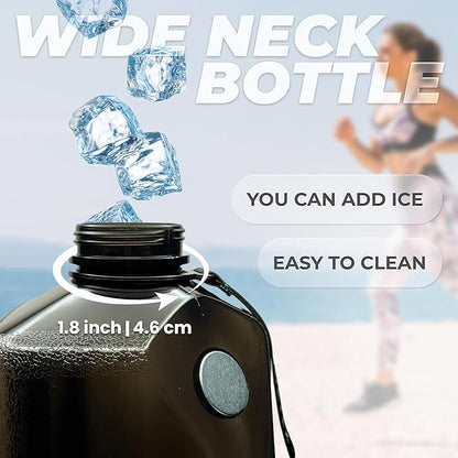 MAGVORTEX 91oz Gym Daily Water Bottle – Large BPA-Free PETG Jug with Magnetic Phone Mount (Plate Included), Leakproof Flip-Top Lid, Wide Mouth for Ice, Straw, Carry Strap, Stable Base, Time Marker