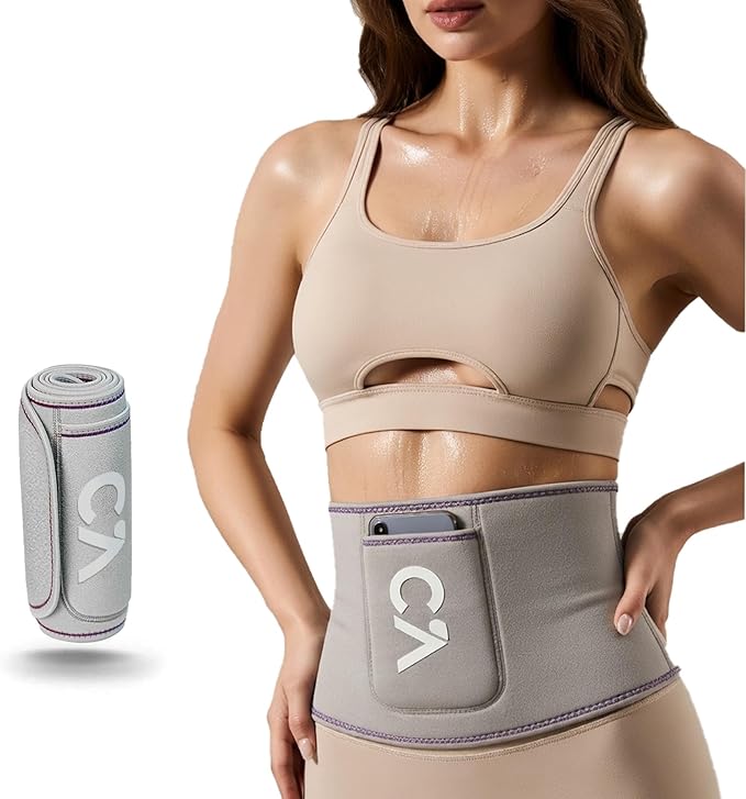 Waist Trimmer Belt for Men & Women – Silver Ion Sweat Belt, Anti-Slip Sauna Trainer, With Pocket & Precision Fit