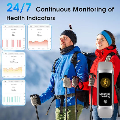 Fitness Tracker, 24/7 Heart Rate Blood Oxygen Blood Pressure Body Temp Monitor Sleep Calorie Tracker with 1.1" AMOLED Touch Color Screen Pedometer Smart Watch Waterproof for Women Men (Silver Gray)