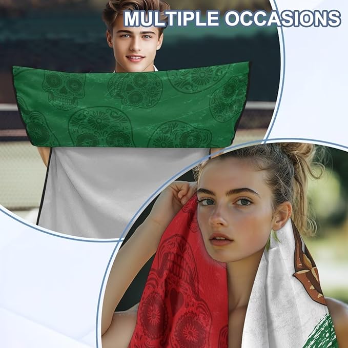 Bulopur Mexican Flag Sweat Towel for Car Seat Lightweight Portable Post Workout Towel Car Seat Cover Patriotic Automotive Interior Decor Accessories