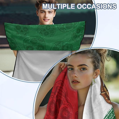 Bulopur Mexican Flag Sweat Towel for Car Seat Lightweight Portable Post Workout Towel Car Seat Cover Patriotic Automotive Interior Decor Accessories