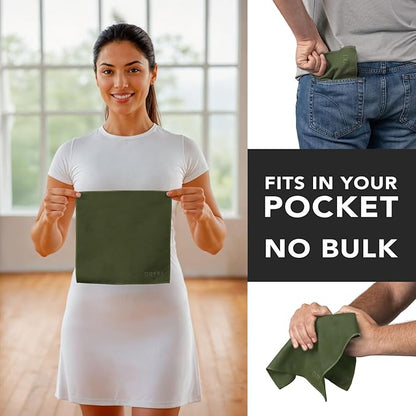 Pocket-Sized Sweat Towels - The Original Sweat Absorbing Handkerchiefs - Quick-Dry Microfiber Sweat Rags for Face, Hands, & Body - Men & Women - Gym, Sports, and Work (Green: 5 Pack)