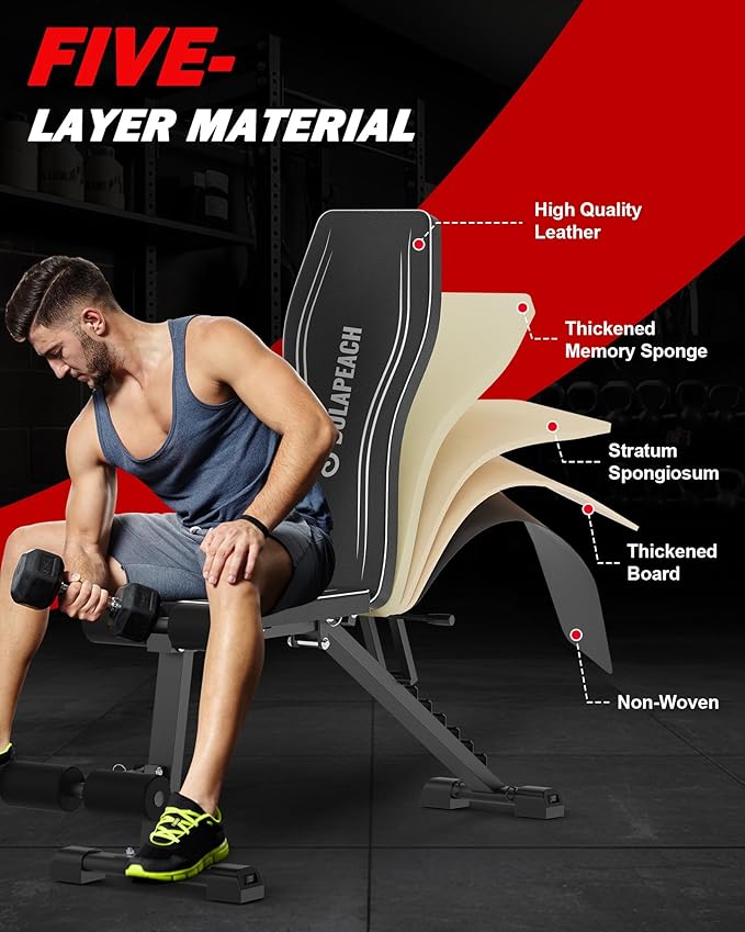 Adjustable Weight Bench Workout Bench for Home Gym, Foldable Workout Bench 700LBS Weight Capacity for Full Body Strength Training,Incline Flat Decline Sit-up Bench (2 Resistance Bands)