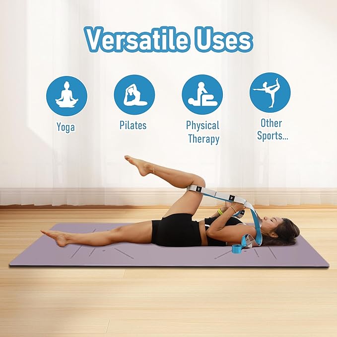 Stretch Bands for Exercise, Non Elastic Yoga Stretching Strap with Loops, 3.8cm x 2.45m, Stretching Bands for Physical Therapy, Yoga, Pilates, Dance, Gymnastics Exercise
