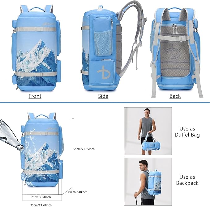 BE SMART 2 in 1 Convertible Gym Duffel Bags with Shoes Compartment - 40L Waterproof Extra Large Workout Backpack for Gym Men, Heavy Duty Sports Duffle Backpacks for Travel, Hiking, Camping, Carry On