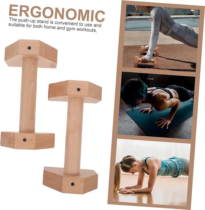 HANABASS Ergonomic Push-up Stands 2 Pcs Wooden Push-up Handles Strength Training Equipment Non-slip Base for Home Gym Workouts