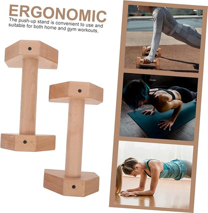HANABASS Ergonomic Push-up Stands 2 Pcs Wooden Push-up Handles Strength Training Equipment Non-slip Base for Home Gym Workouts