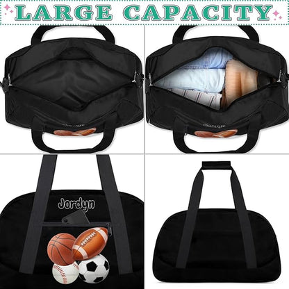 Custom Sports Football Basketball Baseball Duffel Bag Boys, Personalized Name Gymnastics Sport Gym Training Duffel Sportsman Bag Men, Solid Black Background