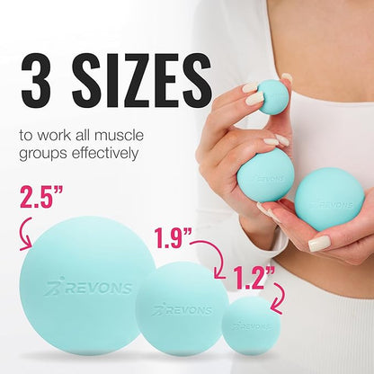 3 in 1 Massage Ball Set - Lacrosse Balls for Myofascial Release, Back Pain Relief, Face Fitness, Trigger Points, Yoga, Physical Therapy, Muscle Recovery and Soft Deep Tissue Massage (Turquoise)