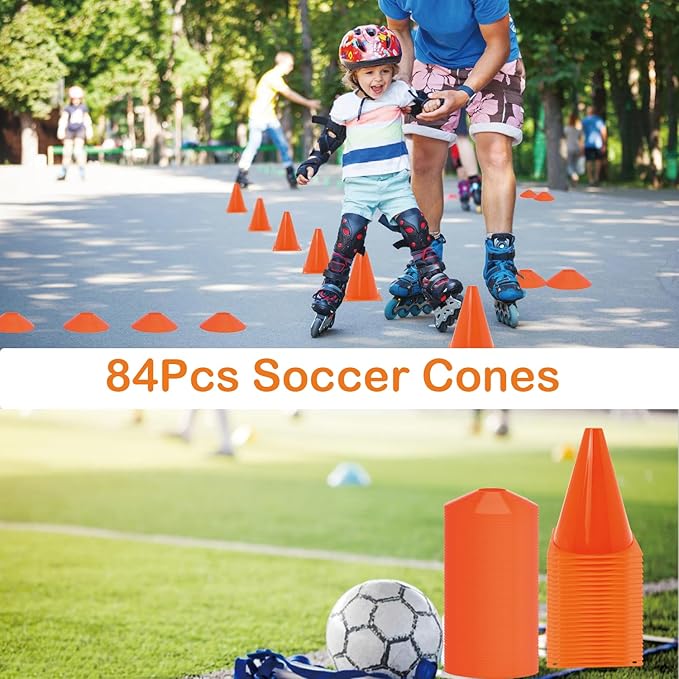 Soccer Cones Set, 84/42Pcs 7"/9" Cones Sports + Disc Cones, Cones for Sports with Carry Bag, Training Cones, Soccer Cones for Training, Plastic Soccer Cones for Drills