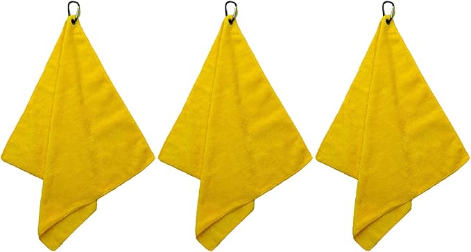 Microfiber Hiking Towels with Clip, Comfortable Cleaning of Sweat Skin or Hiking Accessories, 16” x 16”, Camping Towel (Yellow, Medium)