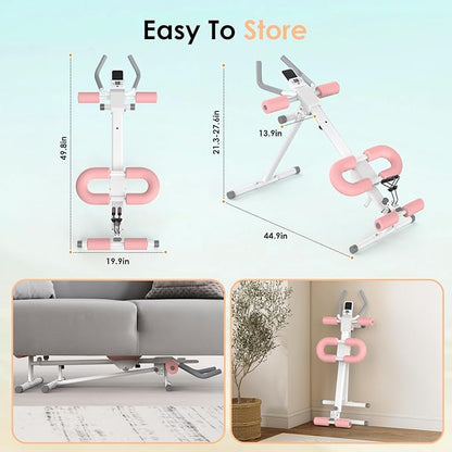Foldable Ab Machine, 5-in-1 Adjustable Ab Trainer for Home Gym, Full-Body Core Workout Equipment with 10 Length Levels, LED Display & Silent Rollers | Sit-Up & Rowing Machine for Abs Sculpting