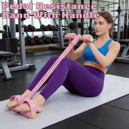 Multifunctional Pedal Resistance Band with Handle, 6 Tube Pedal Ankle Puller,Pedal Resistance Trainer with Figure 8 for Strength Training, Waist, Arm, Leg Slimming, Home Gym Exercise Equipment