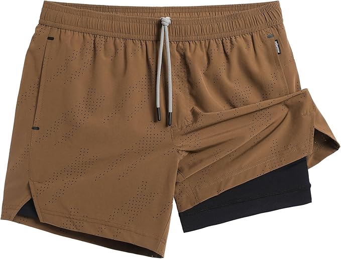 maamgic Mens Running Shorts with Compression Liner 5" Quick Dry Workout Shorts Anti-Chafe Gym Shorts 2 in 1 Athletic Shorts