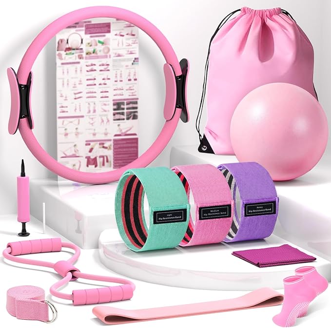 Pilates Kit for Home Workouts, Pilates Essentials Kit for Women, Better Me Pilates Kit,Pilates Equipment with 14.5"Pilates Ring Set,9" Yoga Ball,Cooling Towel,6 Pilates Resistance Bands for Stretching