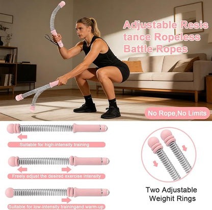 Adjustable Ropeless Battle Ropes, Heavy Duty Cordless Battle Rope, Non-Slip Spiral Handles, Variable Resistance Exercise Ropes, Low Impact Strength HIIT Cardio Fitness Equipment for Home Gym Men Women