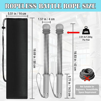 2PCS Ropeless Battle Ropes with Adjustable Weighted Ring-Battle, Cordless Battle Rope for Home Gym, HIIT Workout, Low-Impact Cardio, Strength Training, Portable Fitness Equipment for Women & Men