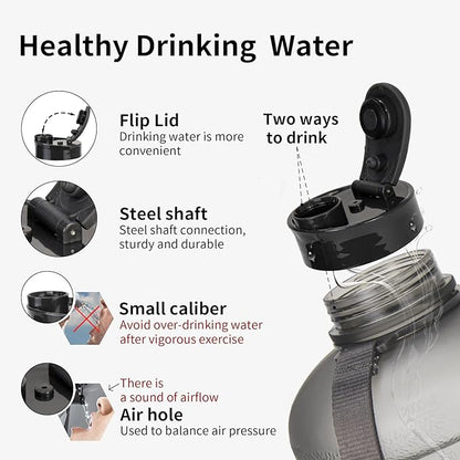 TOOFEEL Half Gallon Water Jug - 2 Liter BPA Free Reusable Bottle with Measurements - Ideal for Gym, 74 oz Matte Light Gray