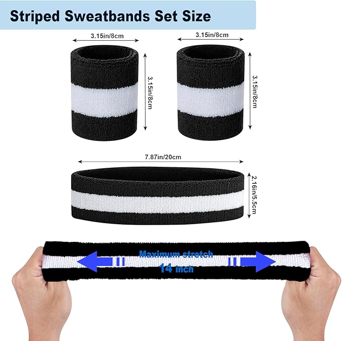 Sweatbands Headband and Wrist Set, Cotton Sweat Band for Athletic Men and Women, Sweatbands Sports Headbands for Working Out, Running, Basketball, Tennis, Yoga