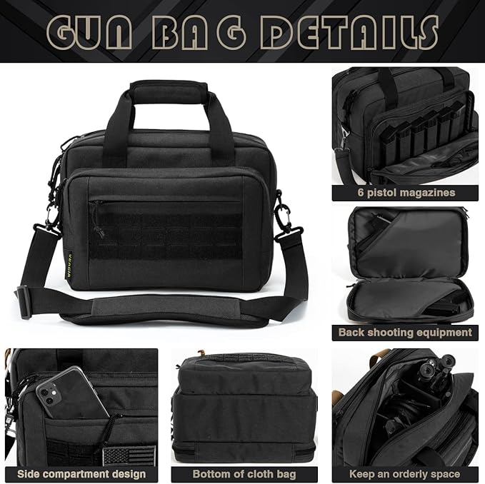 VEAGIA Range Bag,Pistol Case,Gun Range Bags For Handguns And Ammo Pouch 2 Pistols Soft Carrying Shooting Bag