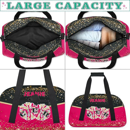 Personalized Cheer Gym Bags for Girls Kids Cheerleaders with Custom Name Sport Dance Perform Training Duffel Bags for Overnight Weekender Travel Black Red