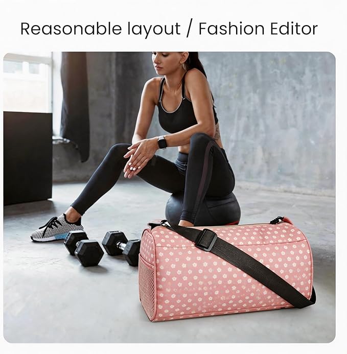 C&F BOGMOST Small Gym Bag for Women & Men,Small Lightweight Duffel Bag Carry On Bags Mini Duffel Travel Bag Waterproof Sports Bags for Workout/Sport/Trave,Pink Flowers