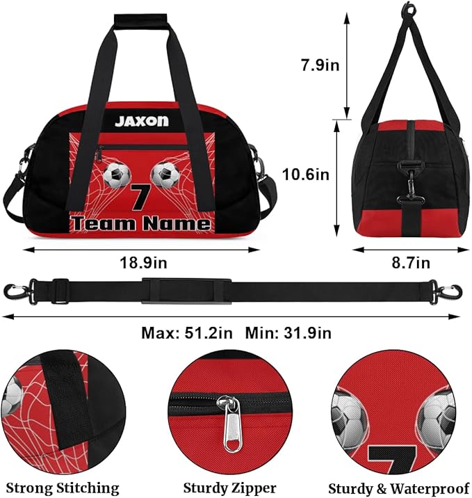 Custom Team Name Number Sports Soccer Bag for Boys, Personalized Gym Bag Sports Travel Duffle Bag Tote Carry On Weekend Sports Travel Workout Bag, 3D Effect Soccer Geometric Blue Pattern