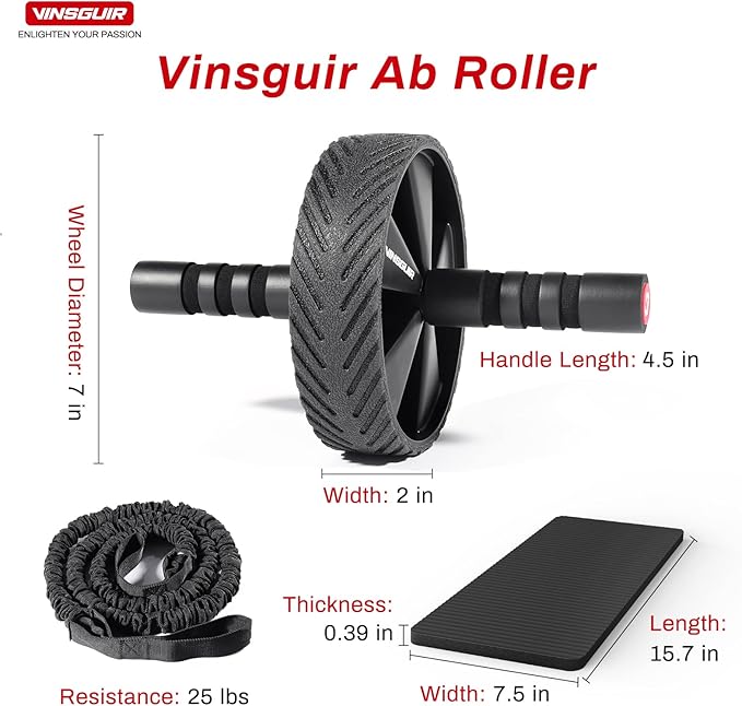 Vinsguir Ab Roller Wheel Kit- Ab workout equipment with Resistance Bands & Knee Mat，Exercise Roller for Core Strength Training & Home Gym Fitness, Abdominal Carver Machine for Men & Women