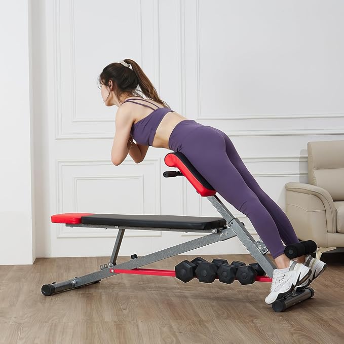 VEVOR Multi-Functional Weight Bench for Full Body Workout, Roman Chair Hyperextension Bench, Adjustable & Foldable Equipment for Back Arm Core Ab Workout, Sit Up Exercise Machine for Home Gym