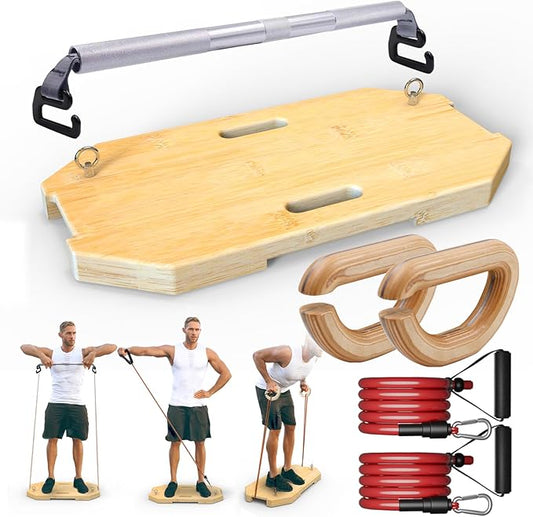 J Bryant Bamboo Resistance Band Workout Platform - Complete Set with Tube Bands, Handles, Bar & Loop Hooks for Full-Body Strength, Rehab, Mobility & Functional Training