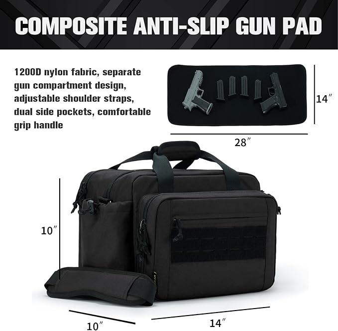 VEAGIA Range Bag,Pistol Case,Gun Range Bags For Handguns And Ammo Pouch 2 Pistols Soft Carrying Shooting Bag