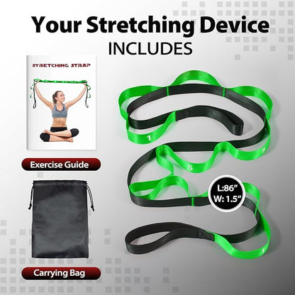 Stretching Strap with 10 Loops-Yoga Strap for Physical Therapy,Home Workout,Pilate & Flexibility Training,Non Elastic Exercise Stretch Band for Hamstring,Leg Stretcher Belt,Flexibility Fascia