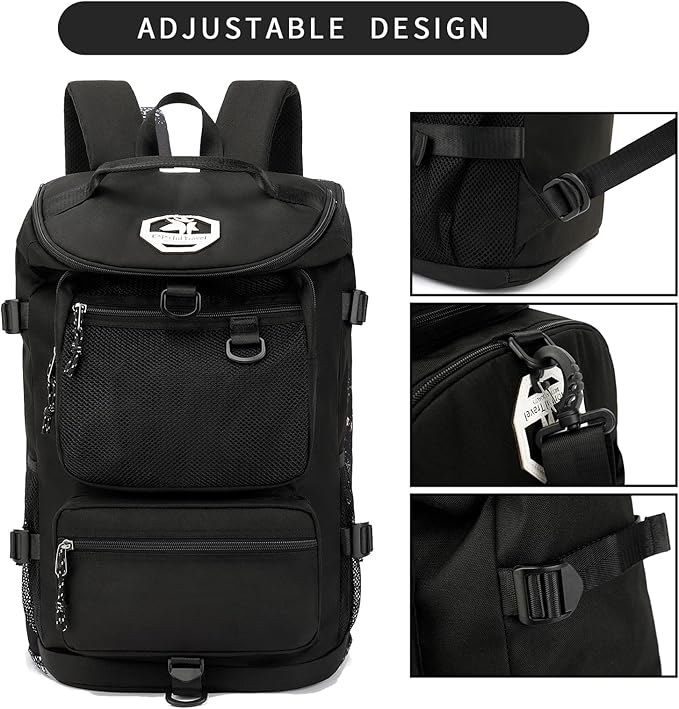 Solid color gym duffel bag backpack, wrestling bag,with shoe compartment, 4 kinds of back method waterproof travel sports walking laptop Lightweight (B-Black)