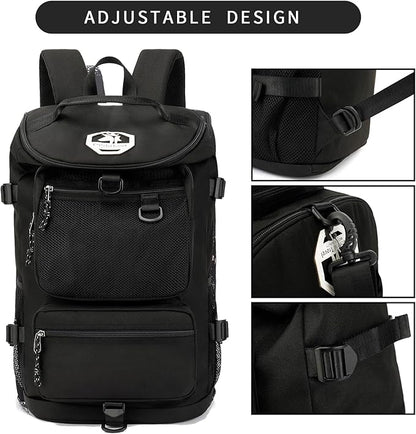 Solid color gym duffel bag backpack, wrestling bag,with shoe compartment, 4 kinds of back method waterproof travel sports walking laptop Lightweight (B-Black)