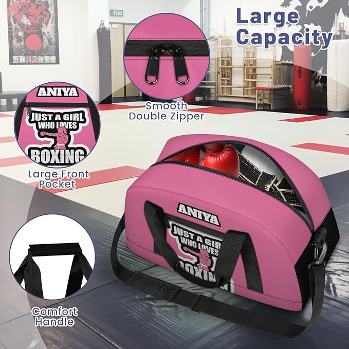 Custom Name Taekwondo Karate Duffle Bag for kids Girls - Personalized Martial Arts Gear Bag, Water-Resistant Sparring Equipment Bag, Boxing Pink