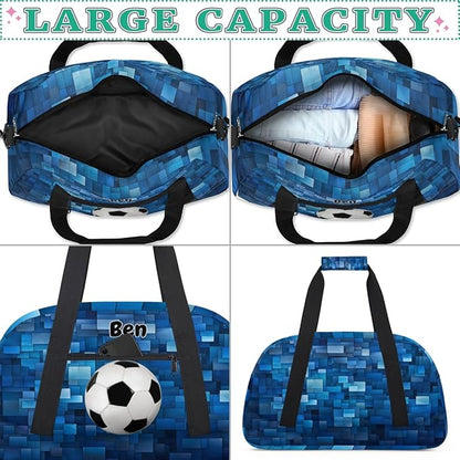 Personalized Gym Duffel Bag for Boys - Customized Training, Cheer, Travel & Overnight Bag - Blue Geometric Pattern