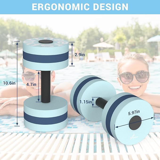 Sportneer Water Weights Aquatic Exercise Dumbbells Water Dumbbell Aerobics Workouts Set of 2 EVA Foam Pool Weights Dumbbells Set Aqua Fitness Barbells Equipment for Water Aerobics Weight Loss