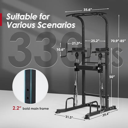 SogesGame Power Tower pull up dip station,Multi Function Adjustable Height Pull Up Bar of Assisted Pad,Strength Training Exercise Equipment with Elastic Rope for Home Gym Workout,330 Lbs