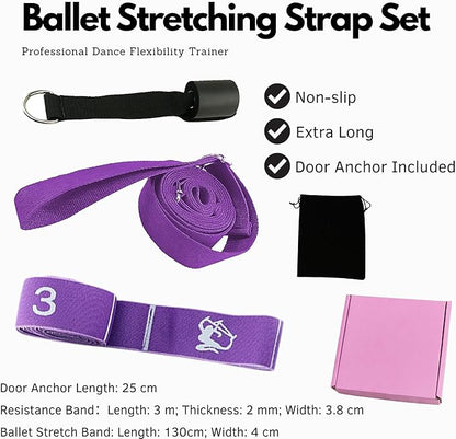 Danzcue Ballet Stretch Strap Set – Professional Dance Flexibility Trainer with Door Anchor, Extra Long Non-Slip Stretching Bands for Ballet, Jazz, Contemporary & Gymnastics