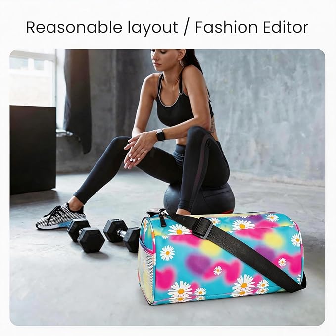 C&F BOGMOST Small Gym Bag for Women & Men,Small Lightweight Duffel Bag Carry On Bags Mini Duffel Travel Bag Waterproof Sports Bags for Workout/Sport/Trave,Colorful Flowers