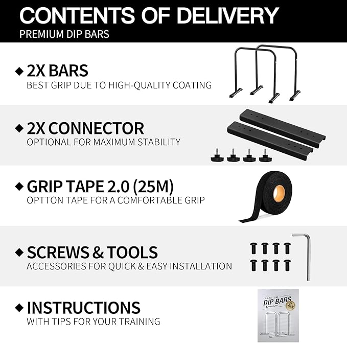 2026 Upgrade World's Best Strongest Premium Dip Bars with Adjustable Ultra-Stable Settings & Non-Slip Feet - USA Original Patent, USA Designed, USA Shipped, USA Warranty