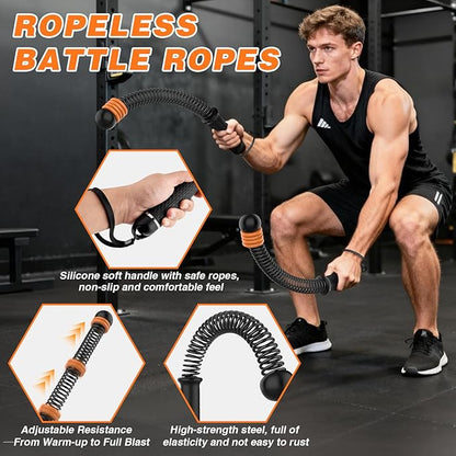 Ropeless Battle Ropes for Home Gym, Portable Cordless with Storage Bag & 8 Adjustable Weight Rings, Heavy Duty Fitness Rope for HIIT, Strength, High Calorie Burn & Low-Impact Cardio for Men & Women