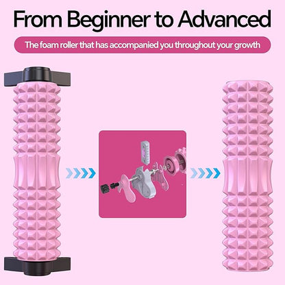 Foam Roller with Detachable Stand, 18” Deep Tissue Massage Roller, 3-Level Height Adjustable Support, Beginner-Friendly Design for Home Workout & Muscle Recovery - Pink
