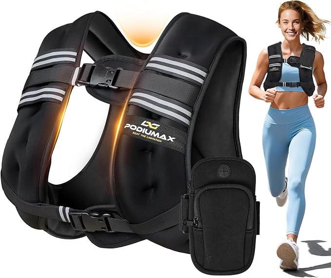 PodiuMax Weighted Vest for Women, 6lb/8lb/12lb/16lb/20lb/25lb/30lb with Adjustable Straps&Phone Bag, Snug Fit, Womens Weighted Vest for Walking, Strength Training, Running, Muscle Building,Weight Loss