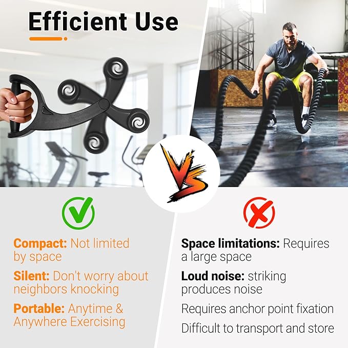 Arm Workout for Men and Women Weighted Ropeless Battle Rope for Home Gym Arm Trainer Workout Fitness Equipment 360° Hand-Crank Forearm Trainer for Full-Body HIIT, Low-Impact Aerobic Training