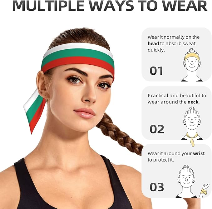 Bulgarian Flag Unisex sports headband, sweat-absorbent tie-on headband, suitable for fitness, sports, running, cycling, hiking, yoga.
