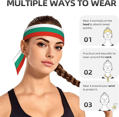 Bulgarian Flag Unisex sports headband, sweat-absorbent tie-on headband, suitable for fitness, sports, running, cycling, hiking, yoga.