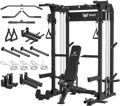 MAJOR FITNESS F22 Power Rack, 1600lbs All-in-One Squat Rack with Dual Pulley System, Heavy-Duty Steel Frame, Attachments & Storage for Home Gym Strength Training