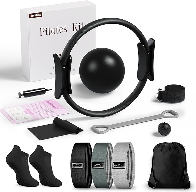 Pilates kit for Women Home Workout, Pilates Equipment Ring and Ball Set with 3 Fabric Resistance Bands, Massage Ball, Pilates Starter Kit for Strength, Toning, Including Workout Guide