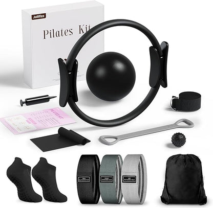 Pilates kit for Women Home Workout, Pilates Equipment Ring and Ball Set with 3 Fabric Resistance Bands, Massage Ball, Pilates Starter Kit for Strength, Toning, Including Workout Guide